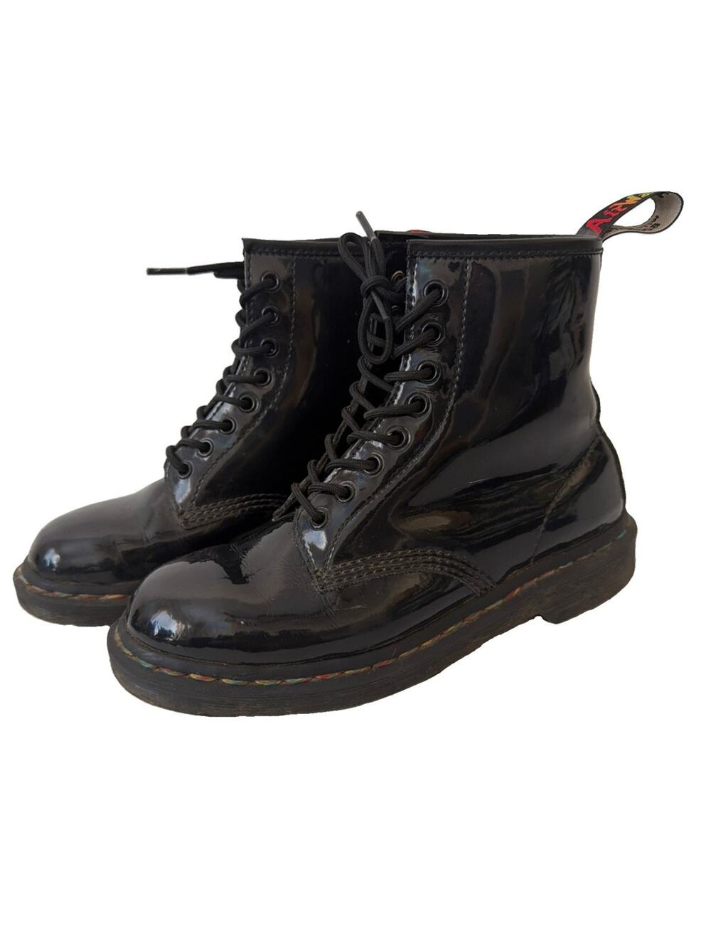 Dr Martens Patent Leather Rainbow US 7 boots 8-eye 1460 doc pride flag stitching
